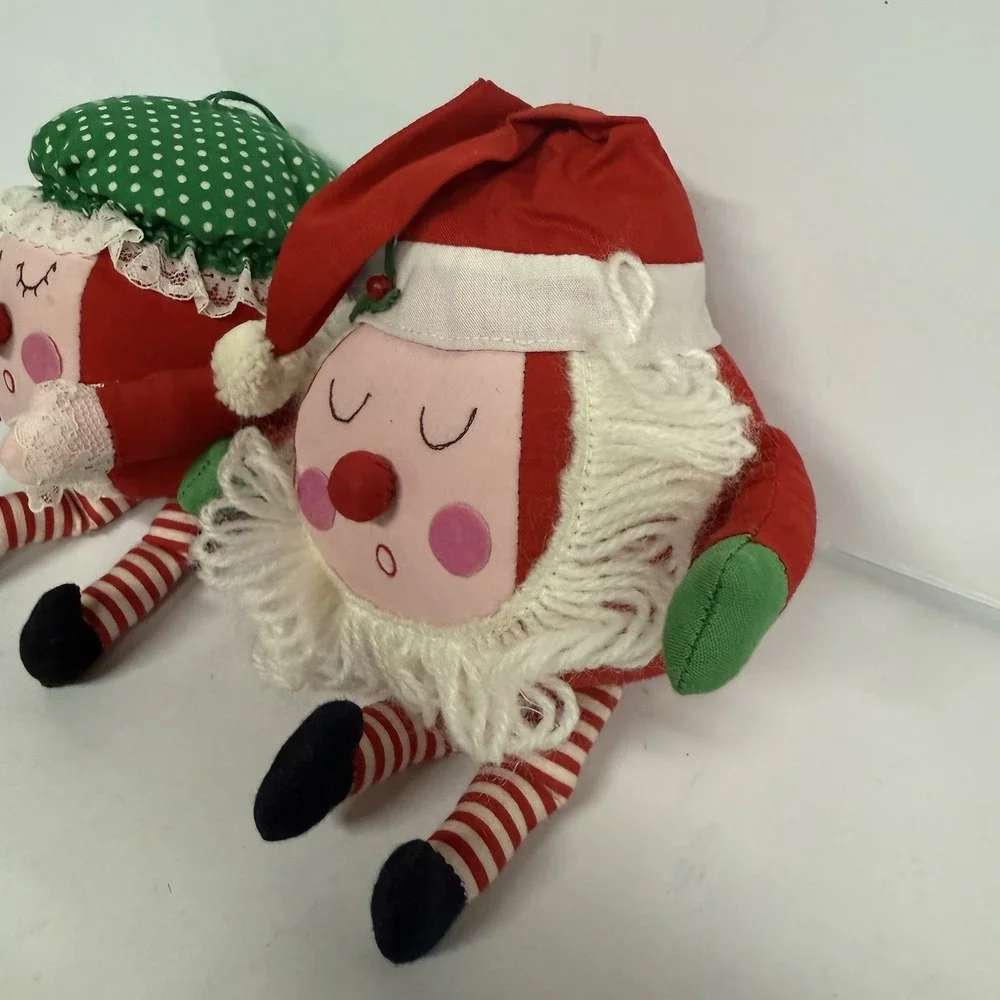 VTG Handmade Mr And Mrs Clause‎ Sleepy Santa Plush Ornaments Rollie Pollie